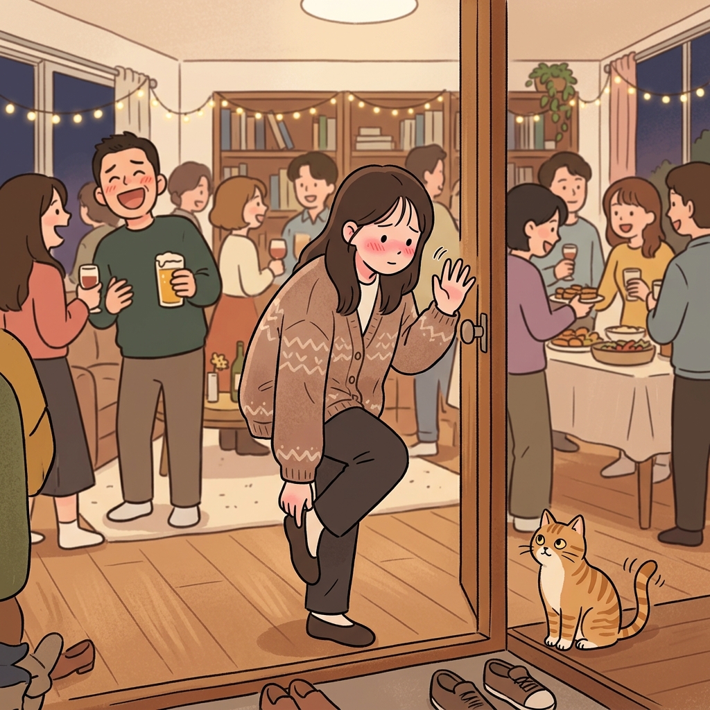 그녀는 너무 내성적이라 파티에서 조용히 빠져나간다.
