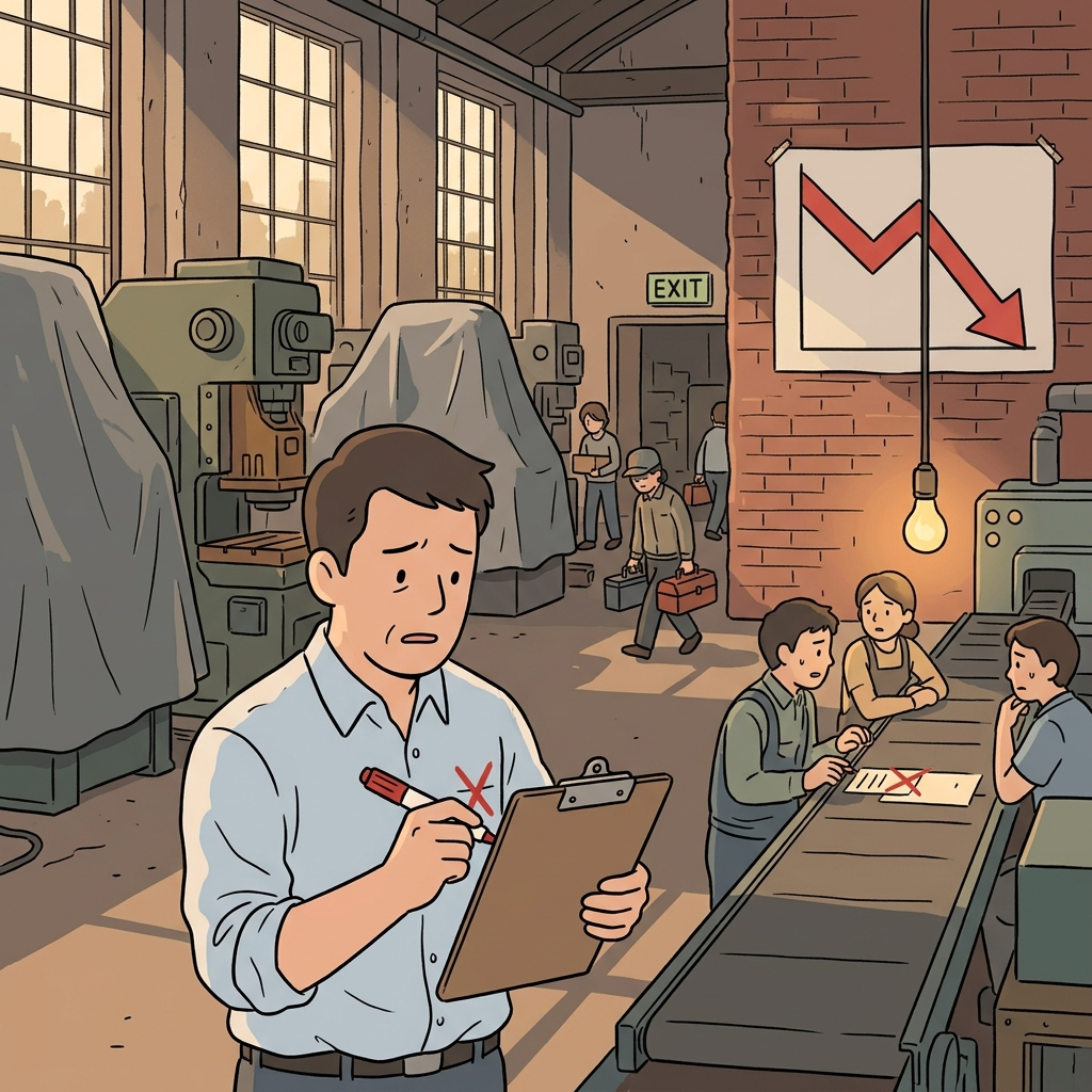 The struggling factory had to retrench, cutting staff and shutting down half its production lines.