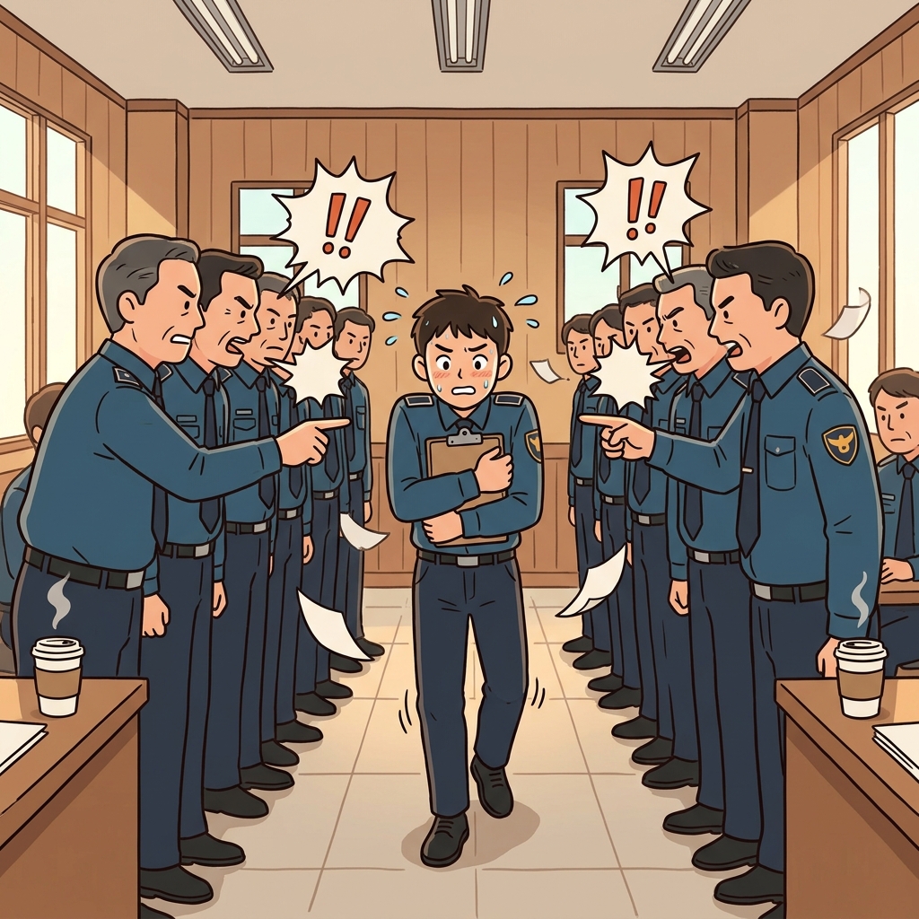 신입은 선배들의 매서운 질문 세례를 견뎌내야 했다.