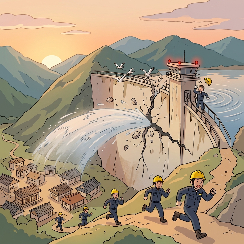 The old dam couldn't hold and began to rupture as water burst through the crack.