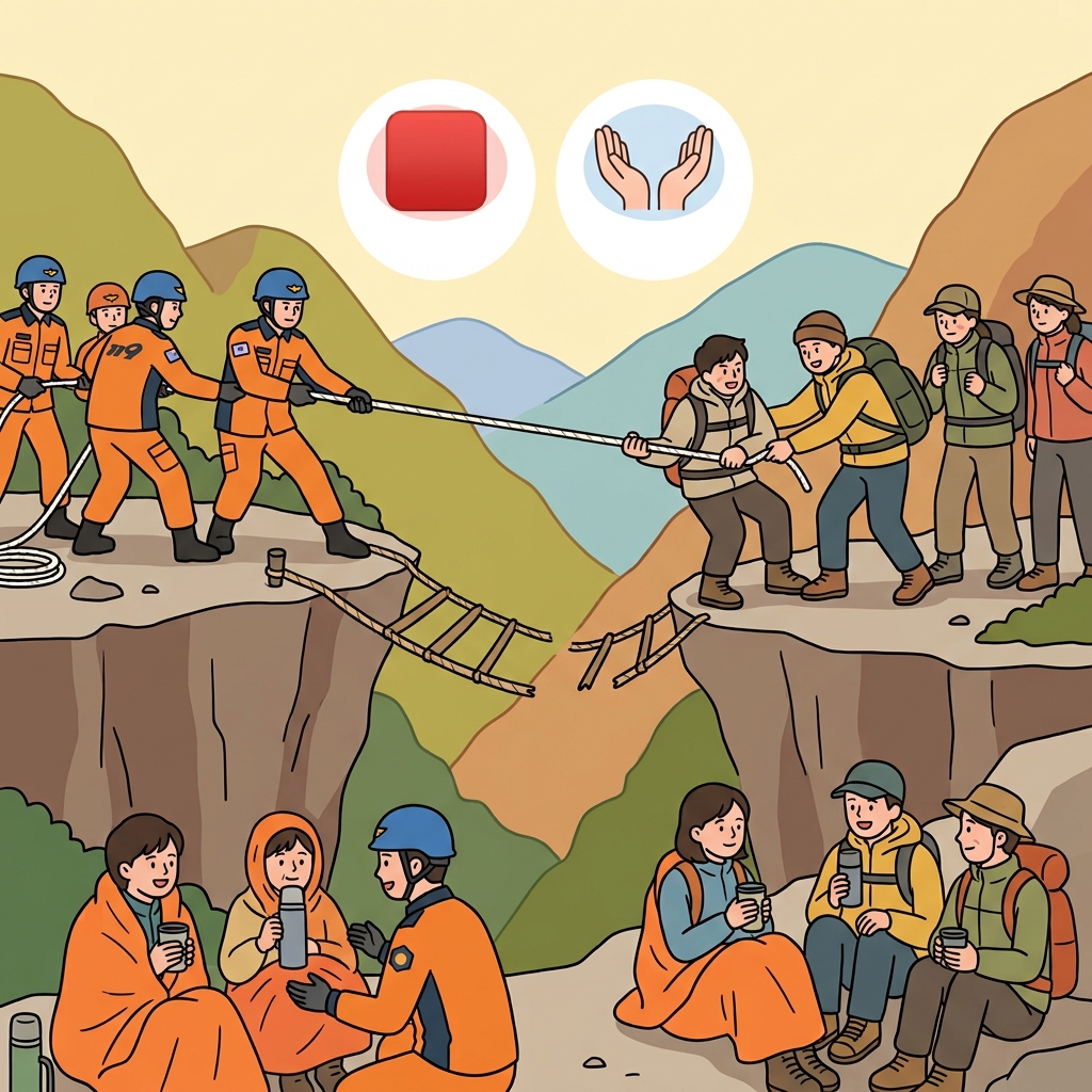 The rescue rope became their salvation after the bridge collapsed. (🆘 Rescue + 🤲 Saved → Salvation)