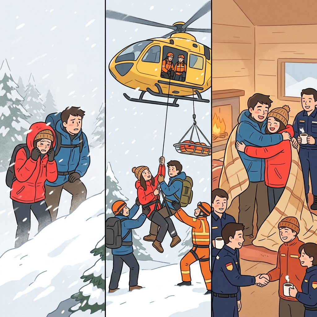 After desperation came salvation, and soon the rescued hikers celebrated together.