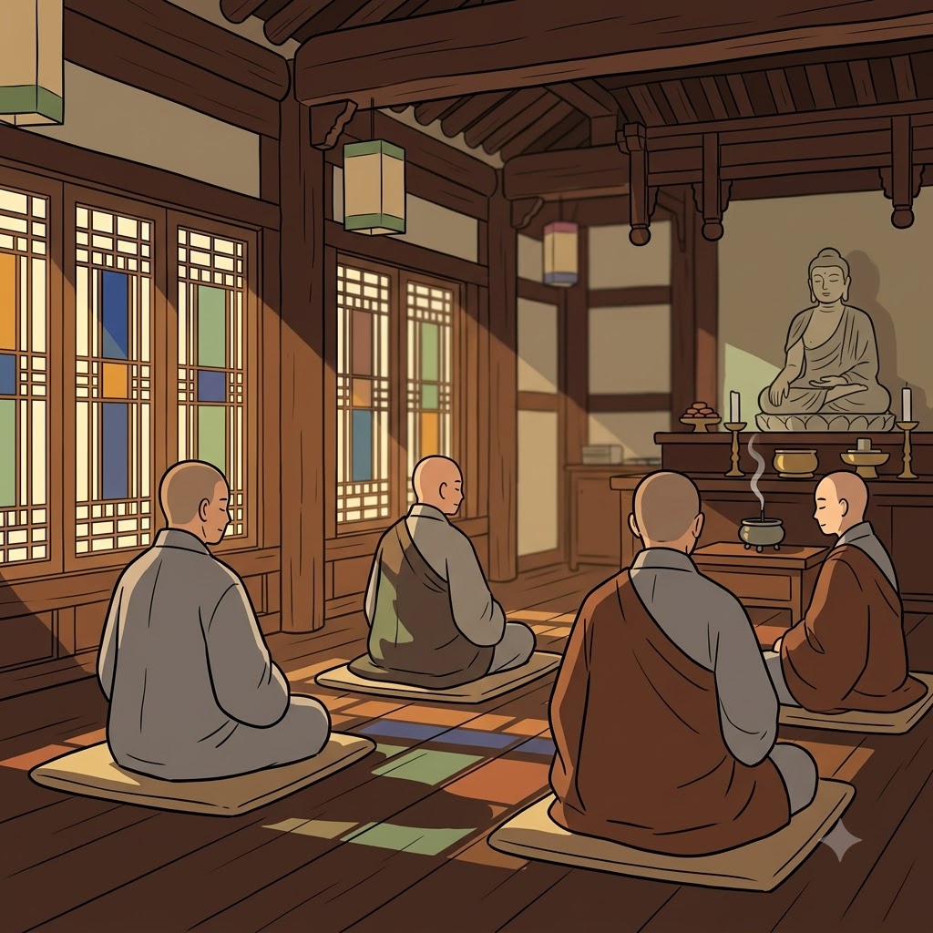 수도승들은 조용한 기도로 사원의 신성함(sanctity)을 지켰다.