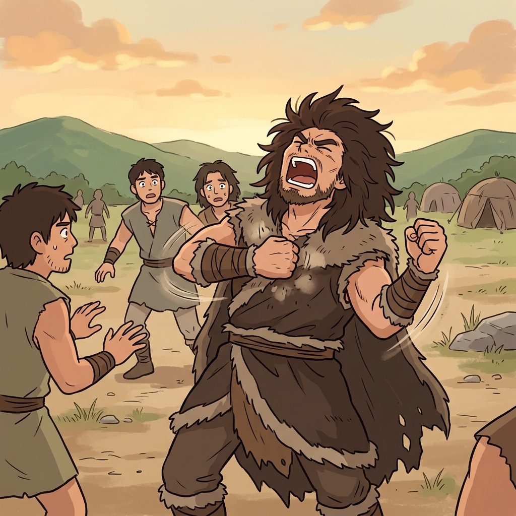 The savage warrior pounded his chest and let out a thunderous roar before charging into battle.