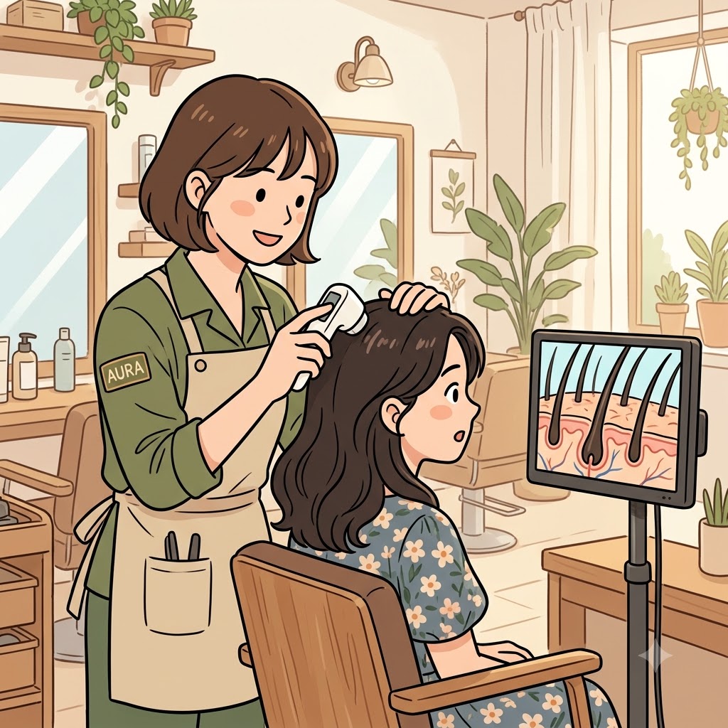 손님은 미용사가 두피(scalp)를 꼼꼼히 살펴보자 "스칼프?"라고 물었다. (미용실에서 자주 듣는 '스칼프 케어'. →머리카락이 아니라 두피를 관리한다.)