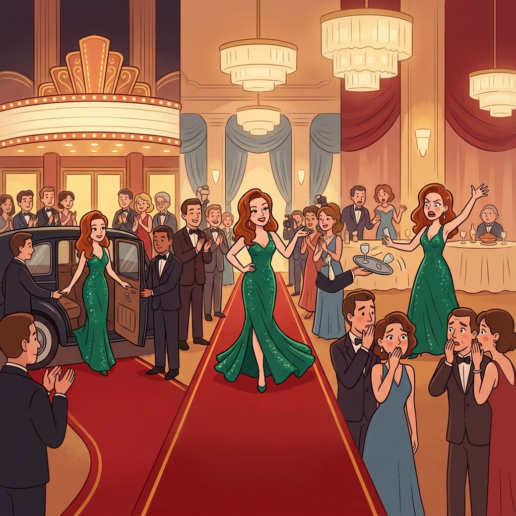 The glamorous star wore a fabulous dress, but her scandalous behavior shocked the guests.
