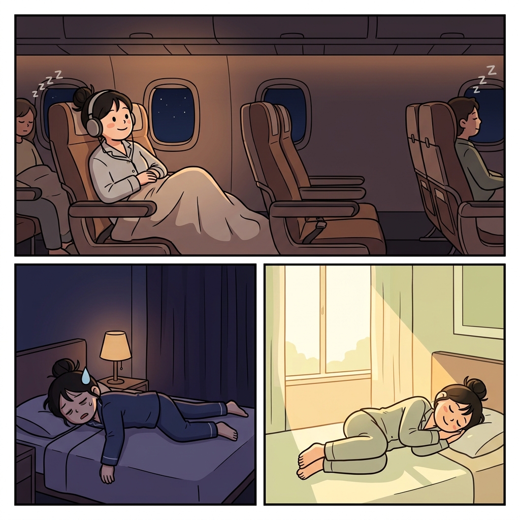 The seamless overnight flight left the sleepless traveler wishing for a dreamless rest.