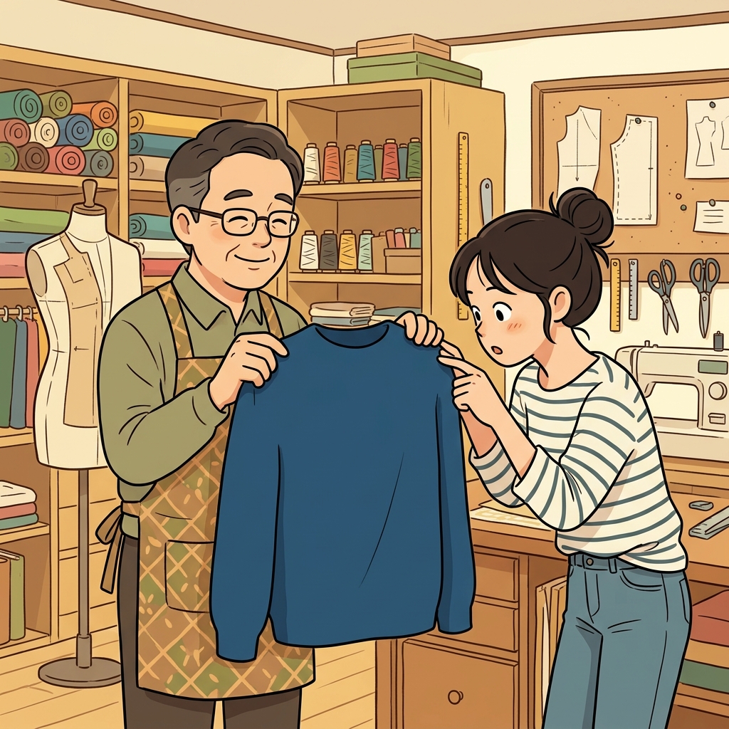 천은 너무도 매끄럽게 짜여 마치 한 장처럼 보였다. ("심(seam) 없이!" → 이음새 없이 매끄럽게)
