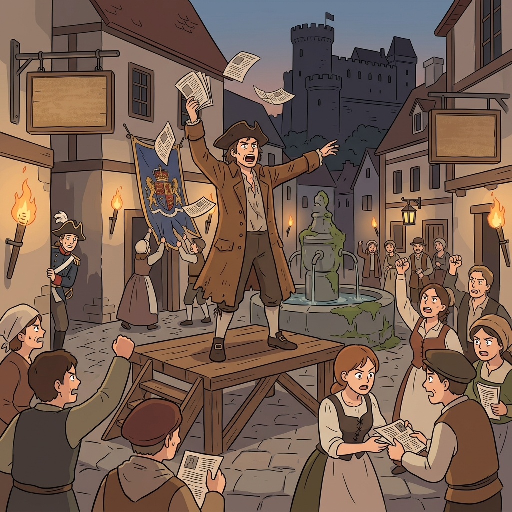 The pamphleteer's sedition stirred the crowd against the king in the town square.