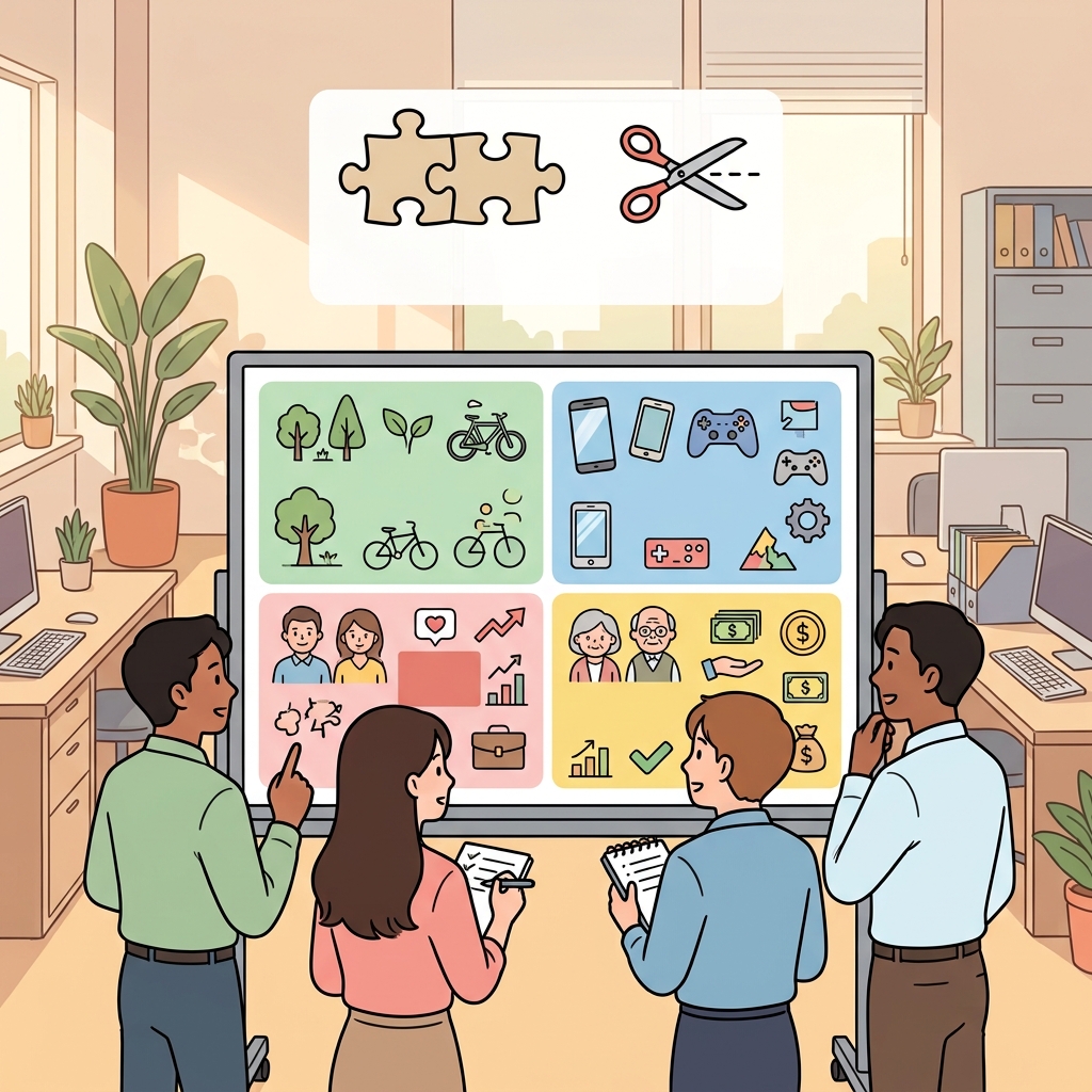 The company segmented its customers by age and interests. (🧩 Whole + ✂️ Parts → Segment)