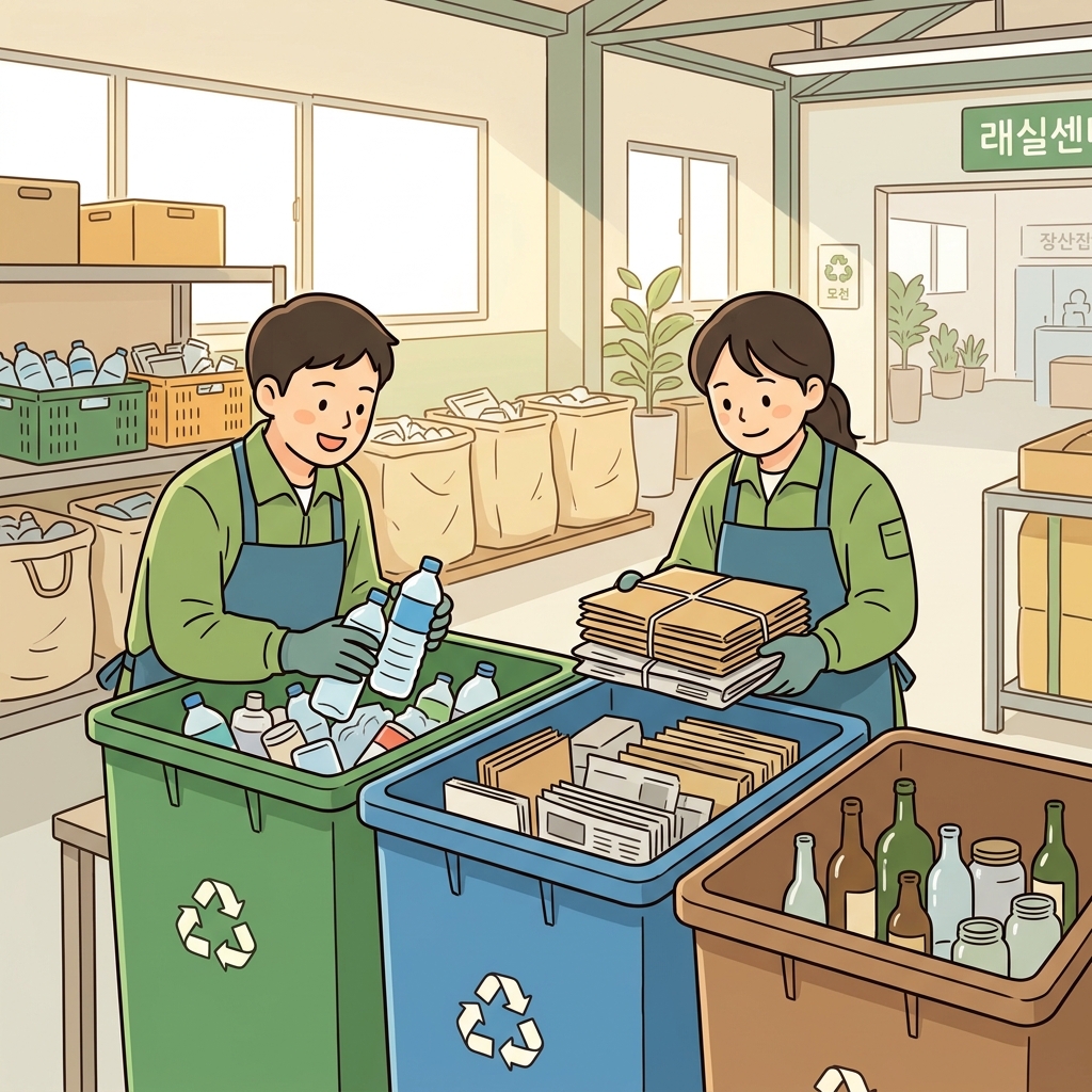 The workers segregated plastic, glass, and paper into separate recycling bins.