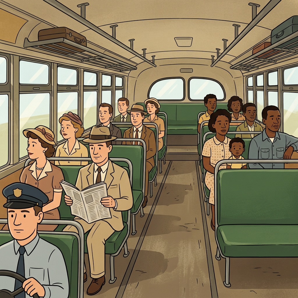 Racial segregation forced passengers to sit in separate sections of the bus.