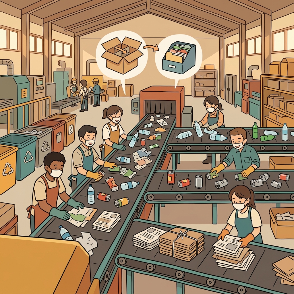 The segregation of recyclable materials improved the recycling process. (📦 Separate + 🗂️ Groups → Segregation)