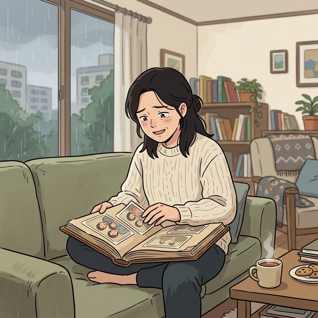 She became sentimental while looking through old family photos.