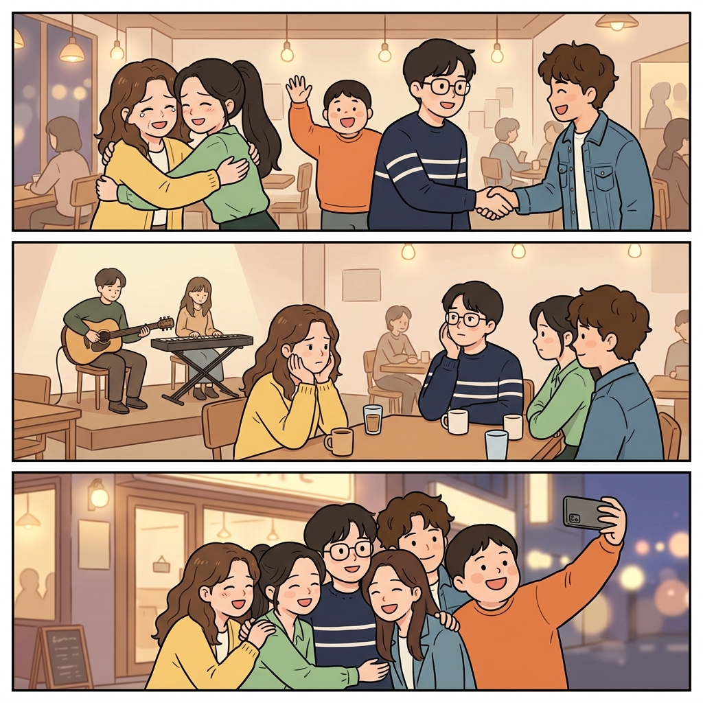 Sentimental instrumental music made the reunion memorable.