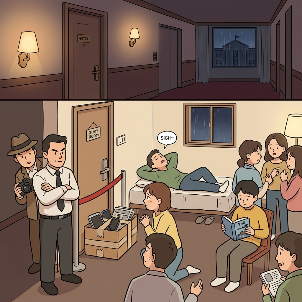 The jury had to sequester in a guarded hotel during the trial.