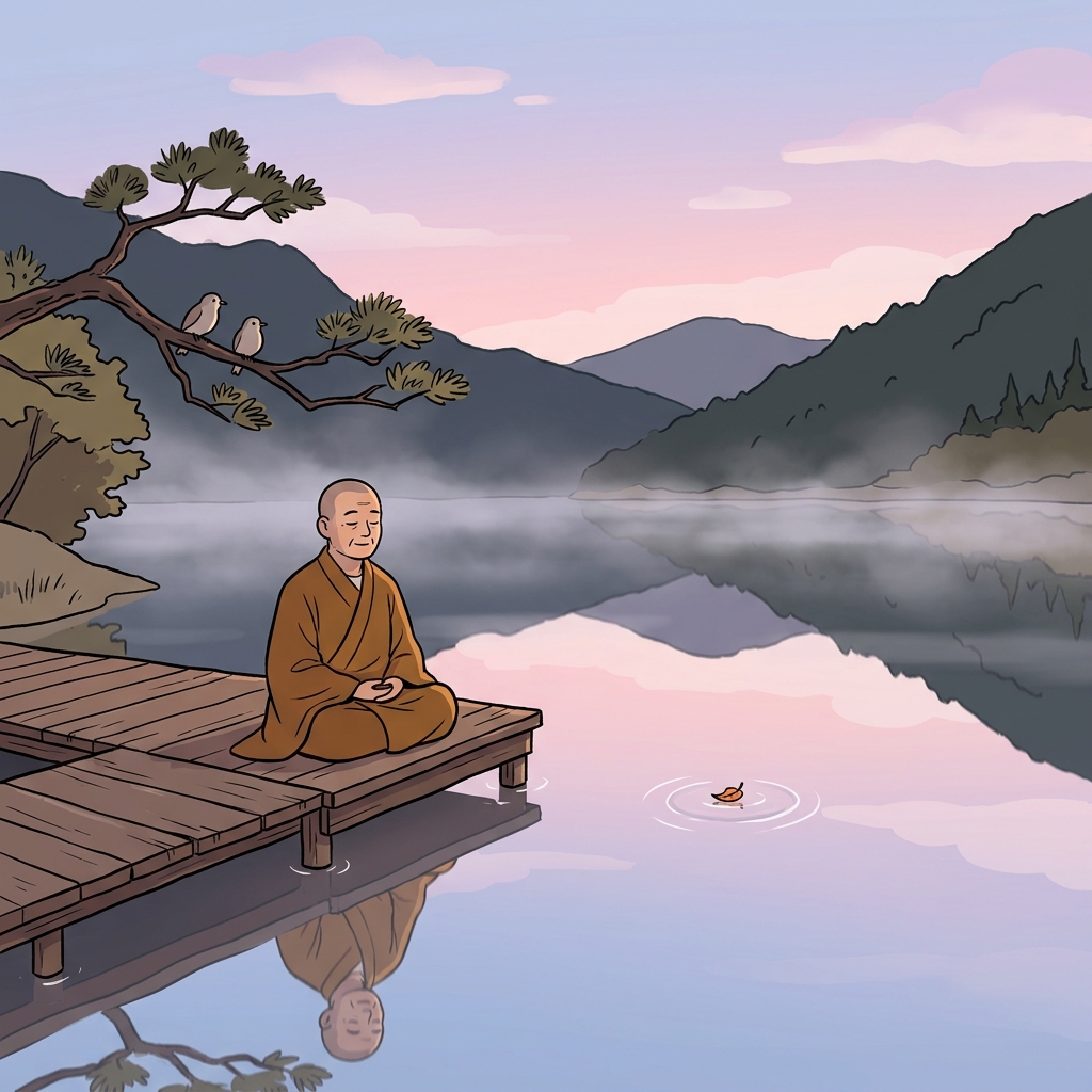 The lake looked so serene that even the birds hesitated to break the silence.