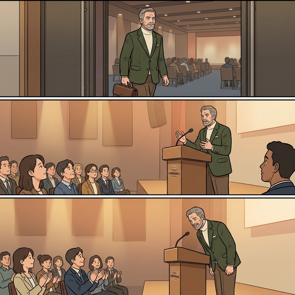 독일인 의장은 회의가 시작되기 전에 긴 훈화를 했다.