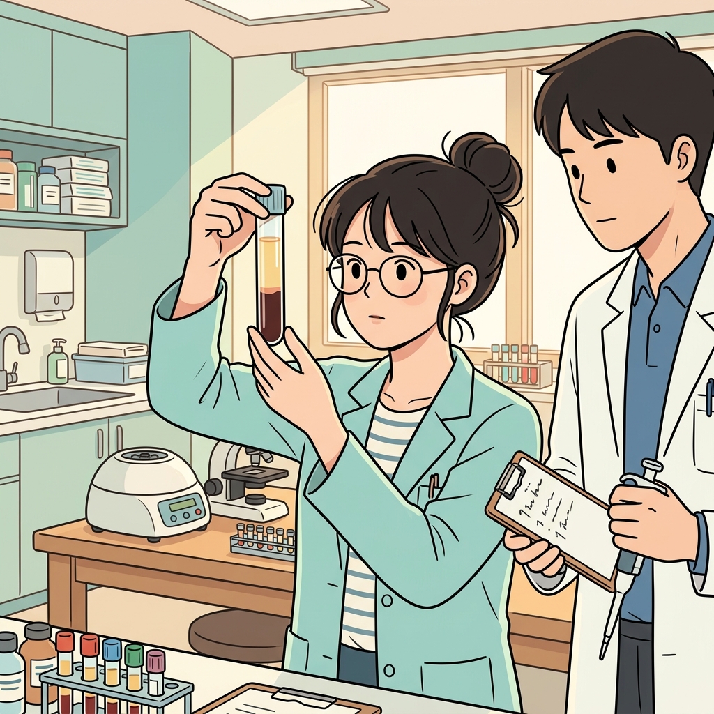 의사는 감염 여부를 확인하기 위해 환자의 혈청을 검사했다.