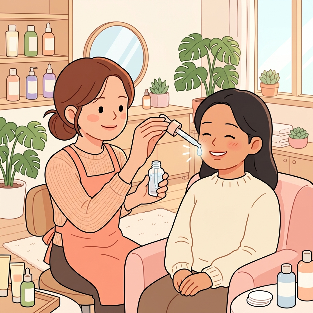 뷰티 전문가는 보습 세럼을 추천했다. ("스르륵" → 세럼이 피부에 스르륵 스며든다)