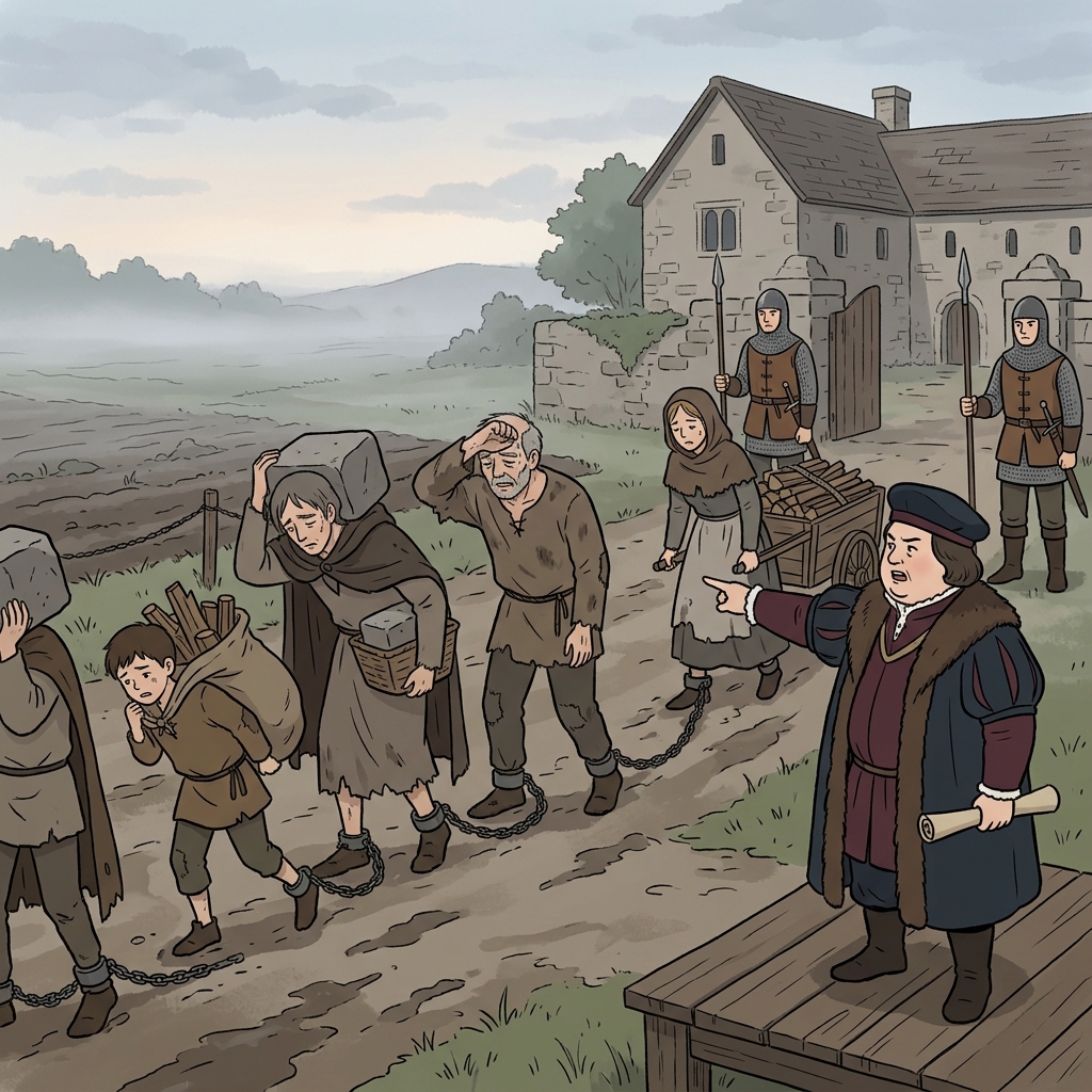 The peasants endured harsh servitude under the cruel lord's endless demands.