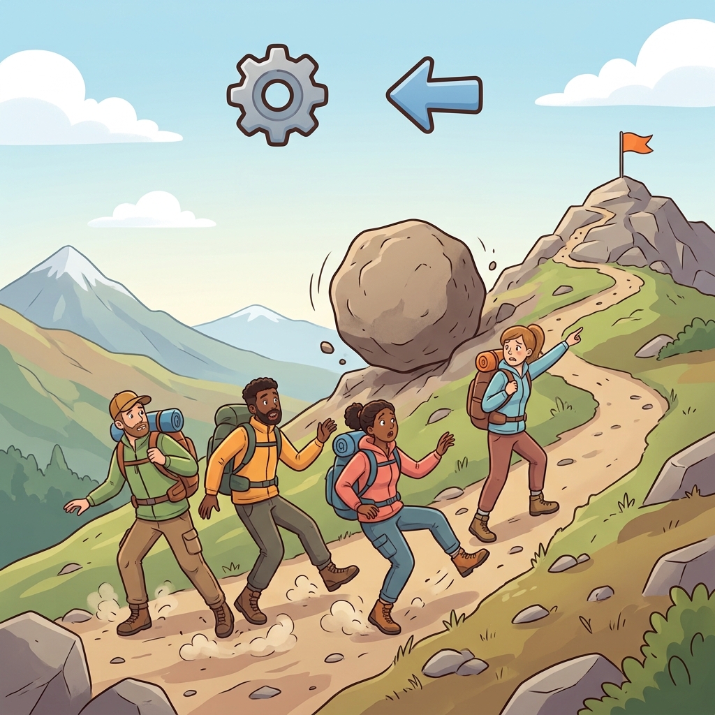 The unexpected problem pushed the team's progress back. (⚙️ Set + ⬅️ Back → Setback)