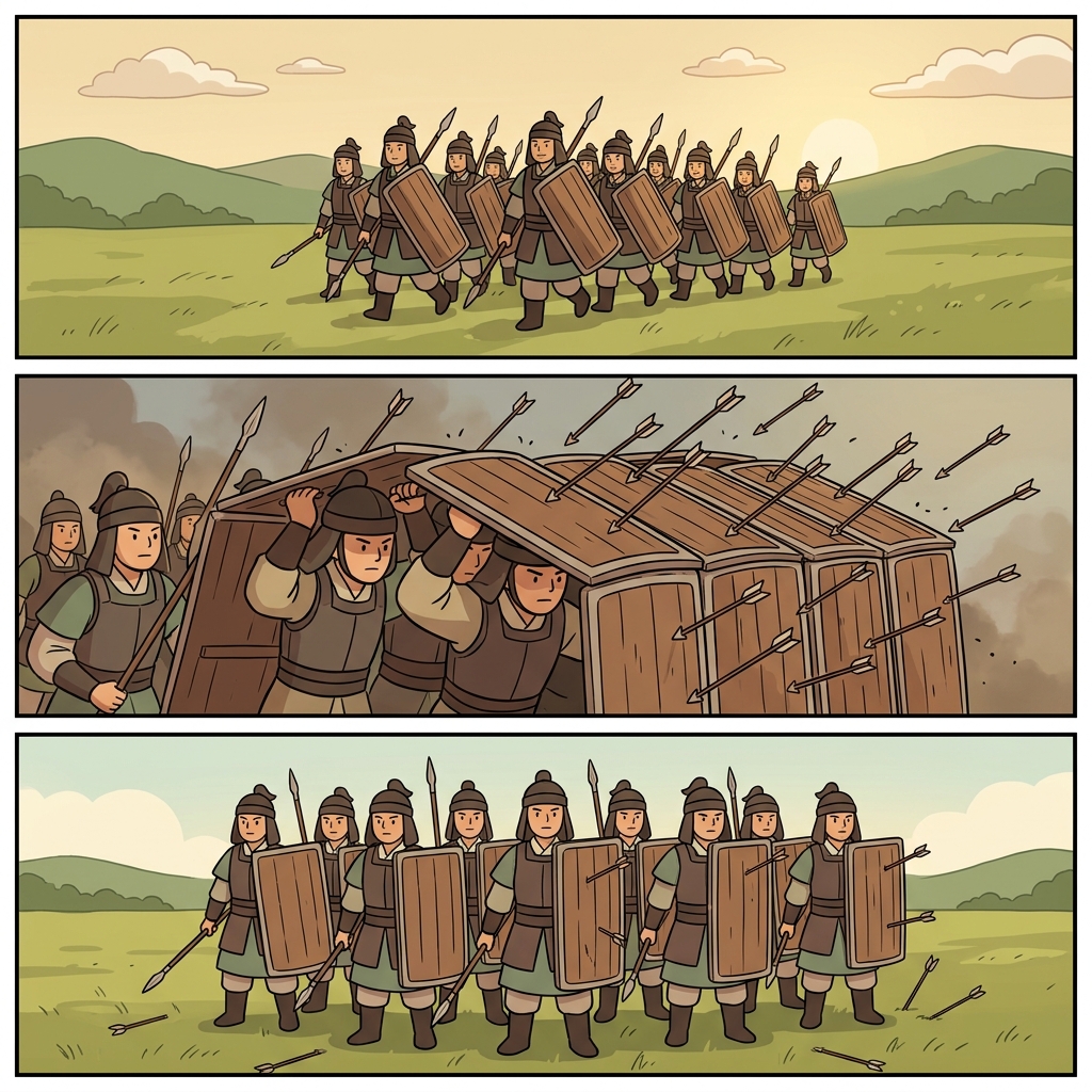 The soldiers carried their shields across the field and refused to yield.