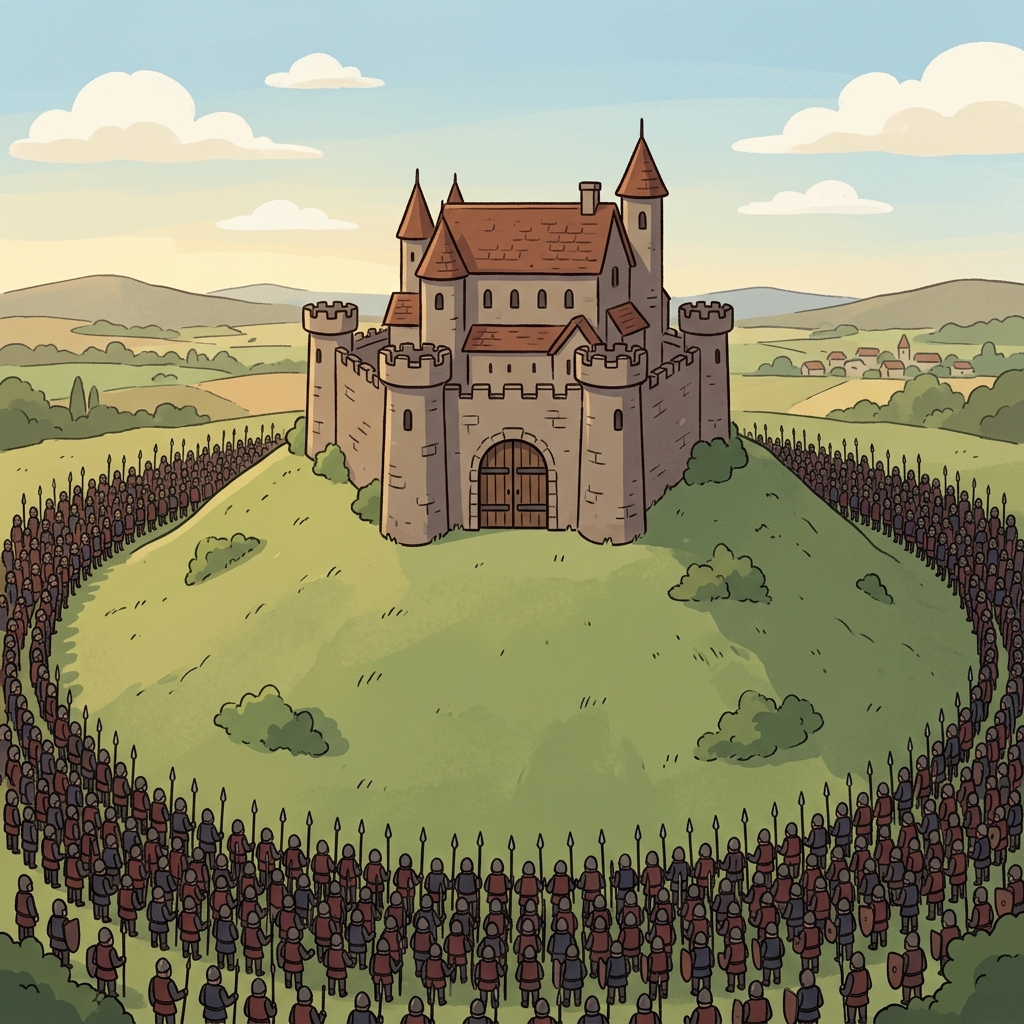 The enemy army surrounded the castle, cutting off all escapes to begin the siege.
