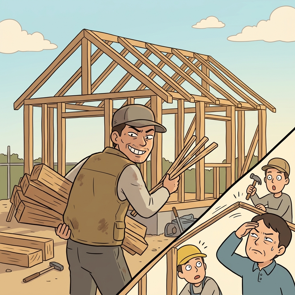 The contractor tried to skimp on materials, using thin wood for the roof beams.