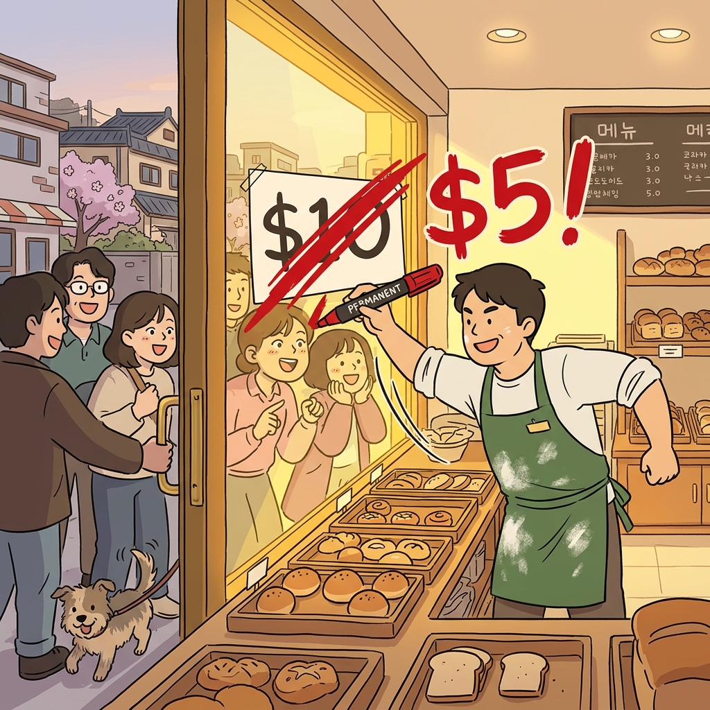 The chef will slash the price of yesterday's bread by half.