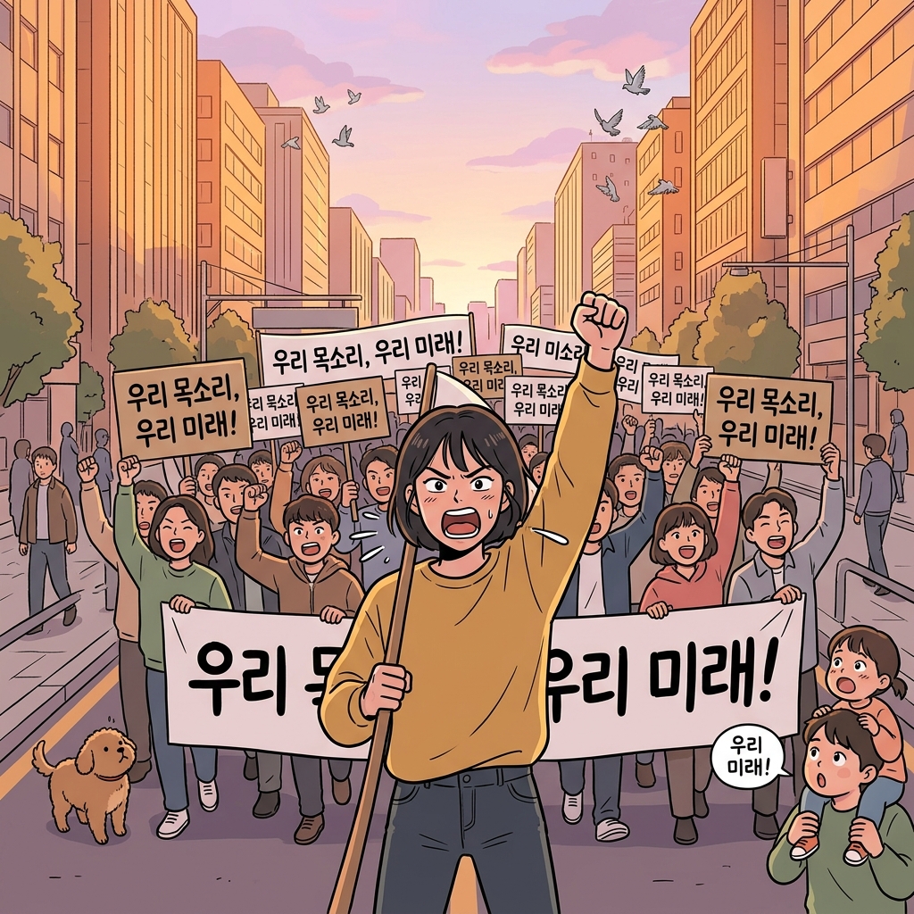 시위대가 한목소리로 구호를 외치며 거리를 메웠다.
