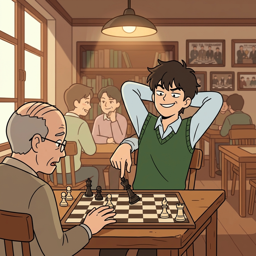 He wore a smug grin after winning the chess match in three moves.
