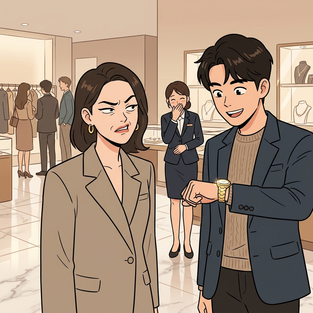 She gave a cold sneer when he showed off his cheap fake watch.