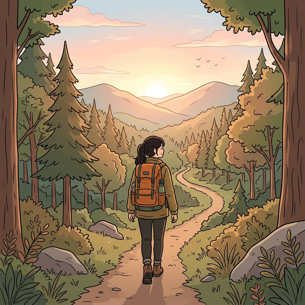 The solitary hiker enjoyed the quiet mountain trail.