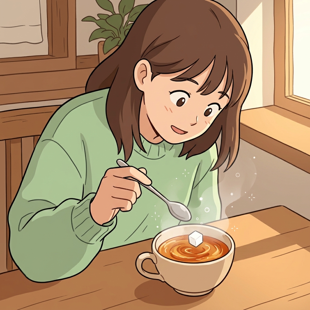 각설탕이 뜨거운 차에 닿자마자 스르륵 녹아 사라진다.