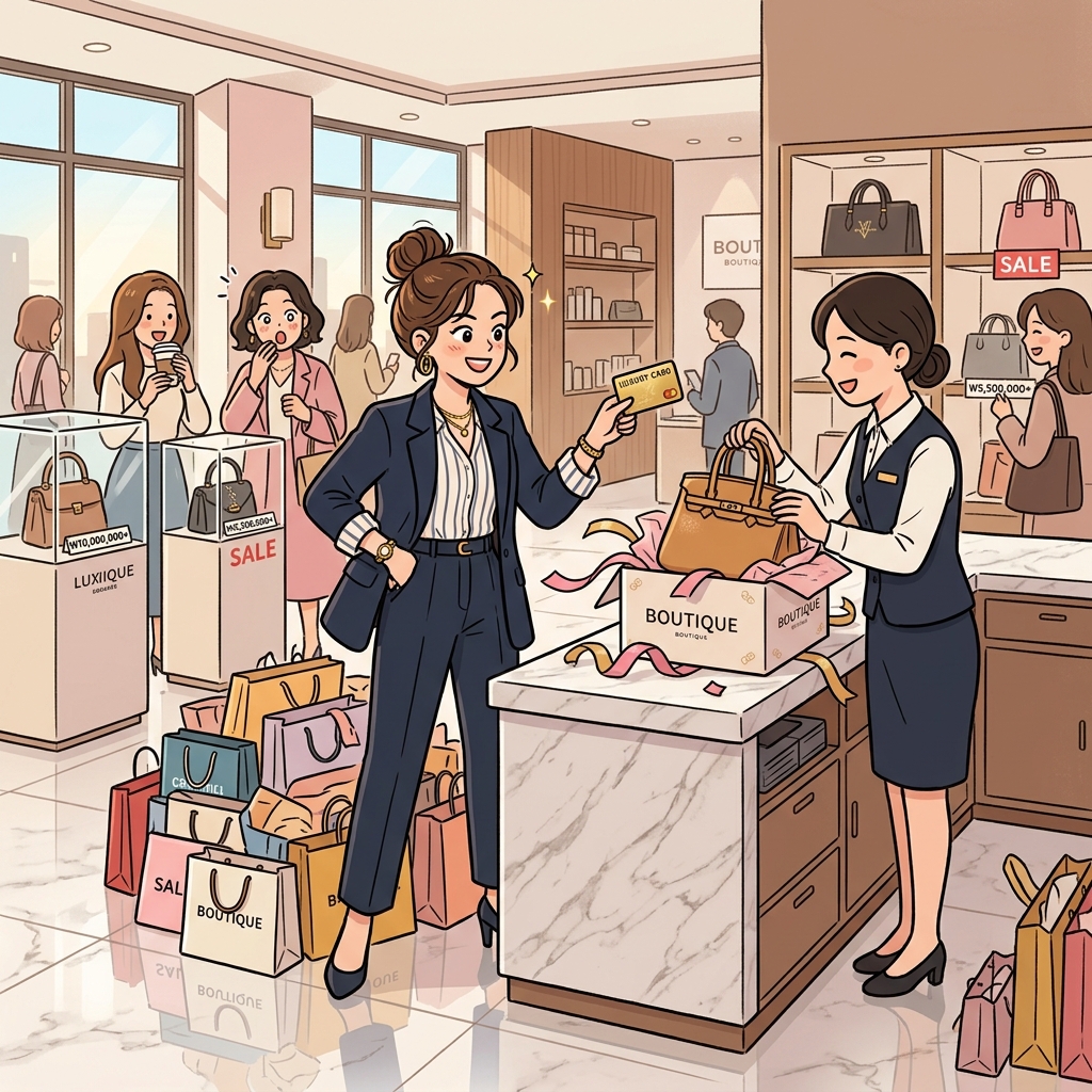 She decided to splurge on a luxury handbag after her big promotion.