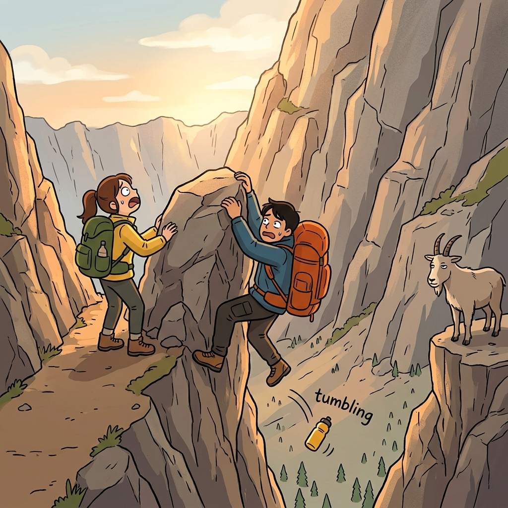 The mountain trail was so steep that hikers had to grab rocks to climb up.