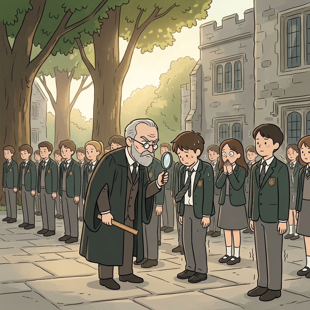 The old headmaster is a stickler for perfect posture during morning assembly.