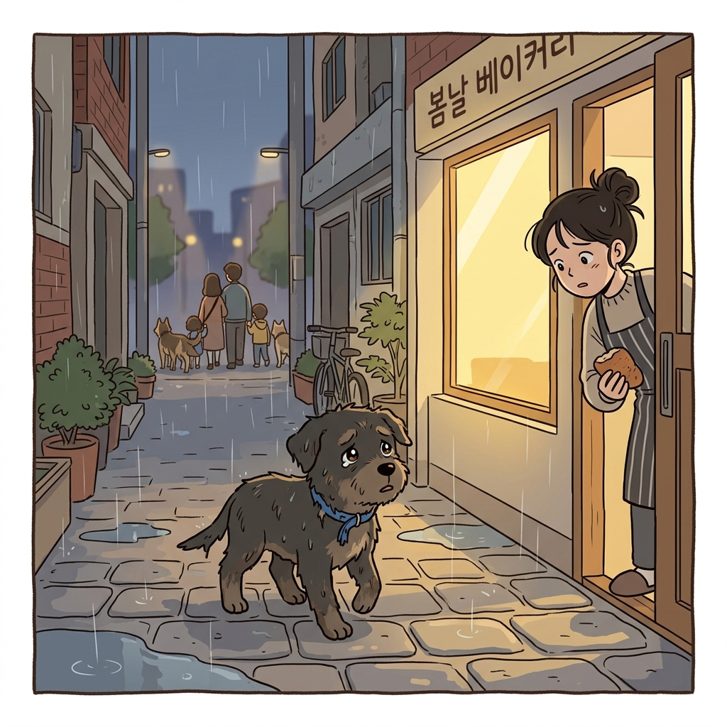The stray puppy wandered into the alley, lost and shivering in the rain.