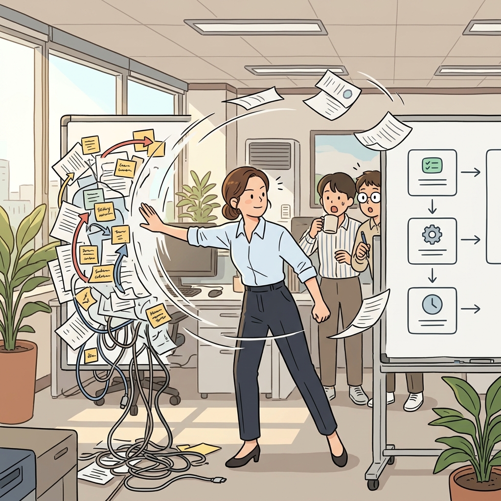 The manager streamlined the messy workflow into three clean steps.