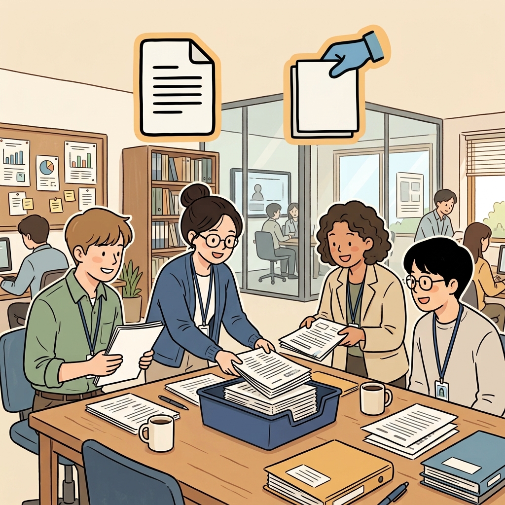 All researchers submitted their reports before the meeting. (📄 Document + 📥 Hand In → Submit)