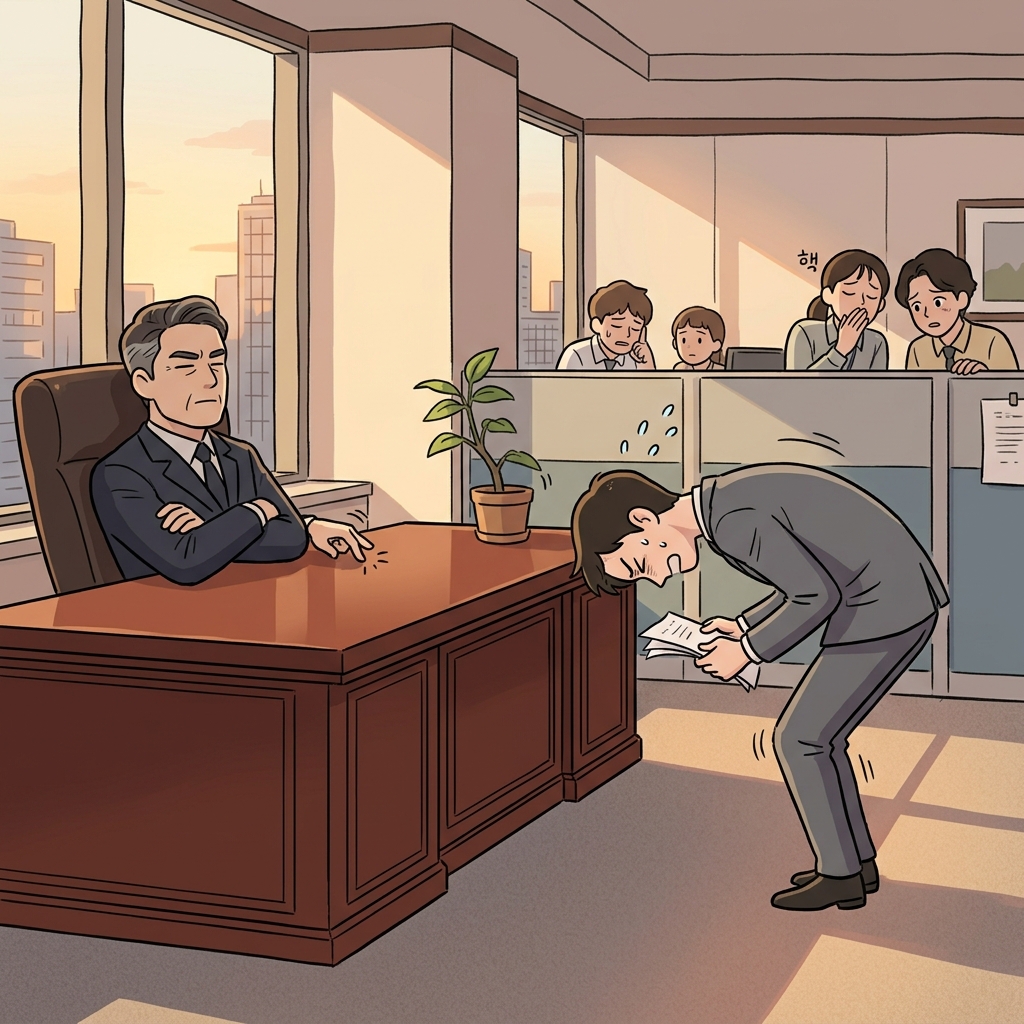 그 조수는 상사 말에 무조건 굽신거리며 따랐다.