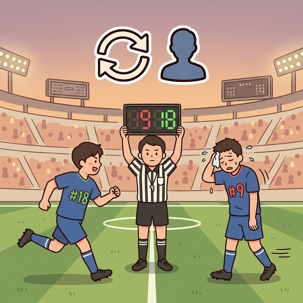 The coach substituted a fresh player into the game. (🔄 Replace + 👤 Instead → Substitute)