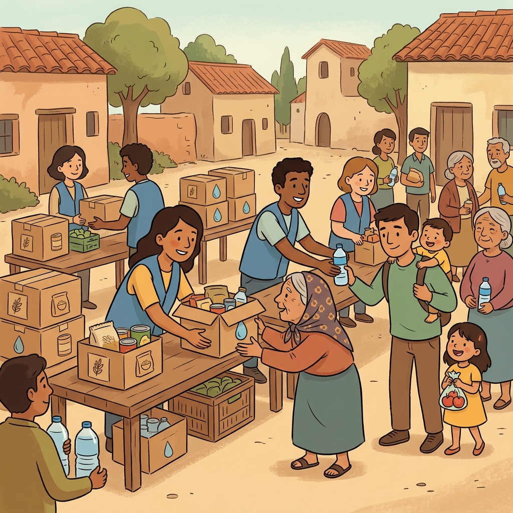The charity supplied food and water to the villagers.