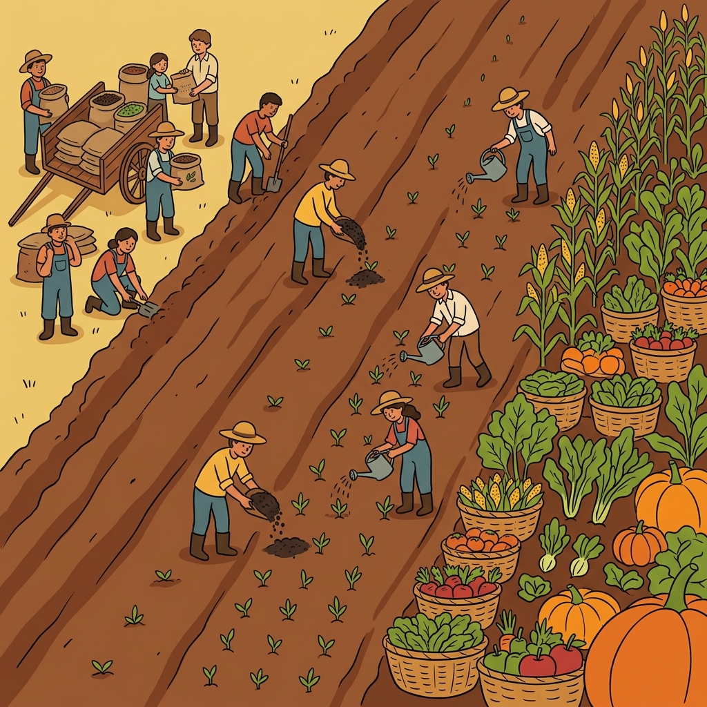 The farmers supplied seeds, applied fertilizer, and multiplied their harvest.
