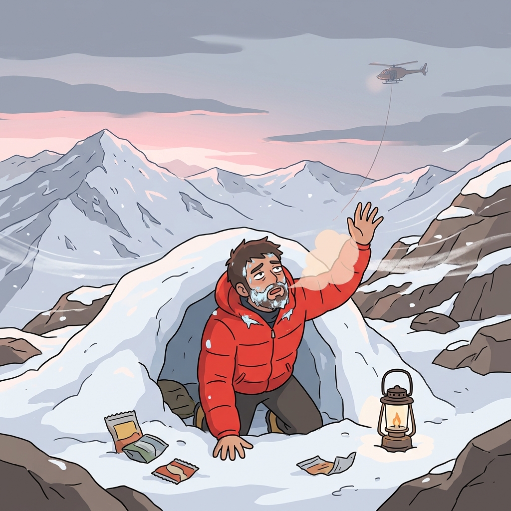 The lone climber managed to survive three nights in the freezing blizzard.