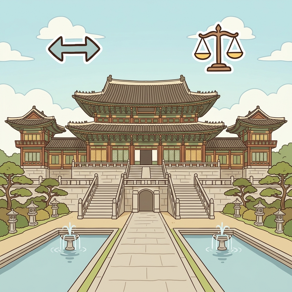 The palace had a perfectly symmetrical design. (↔️ Mirror + ⚖️ Balance → Symmetrical)