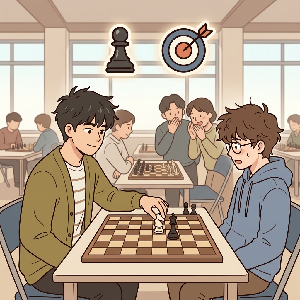 The chess player made a tactical move to trap the queen. (♟️ Smart Move + 🎯 Plan → Tactical)