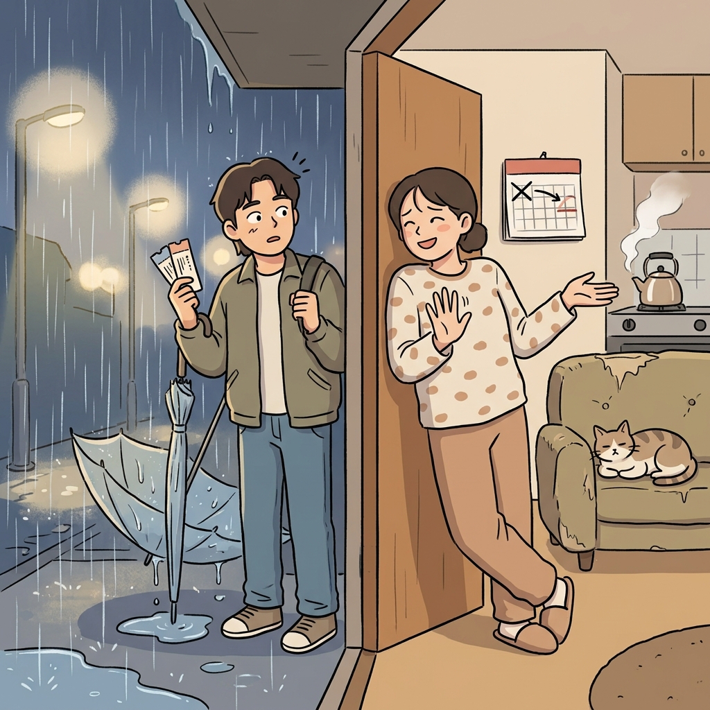 비가 너무 와서 약속을 다음으로 미뤘다.