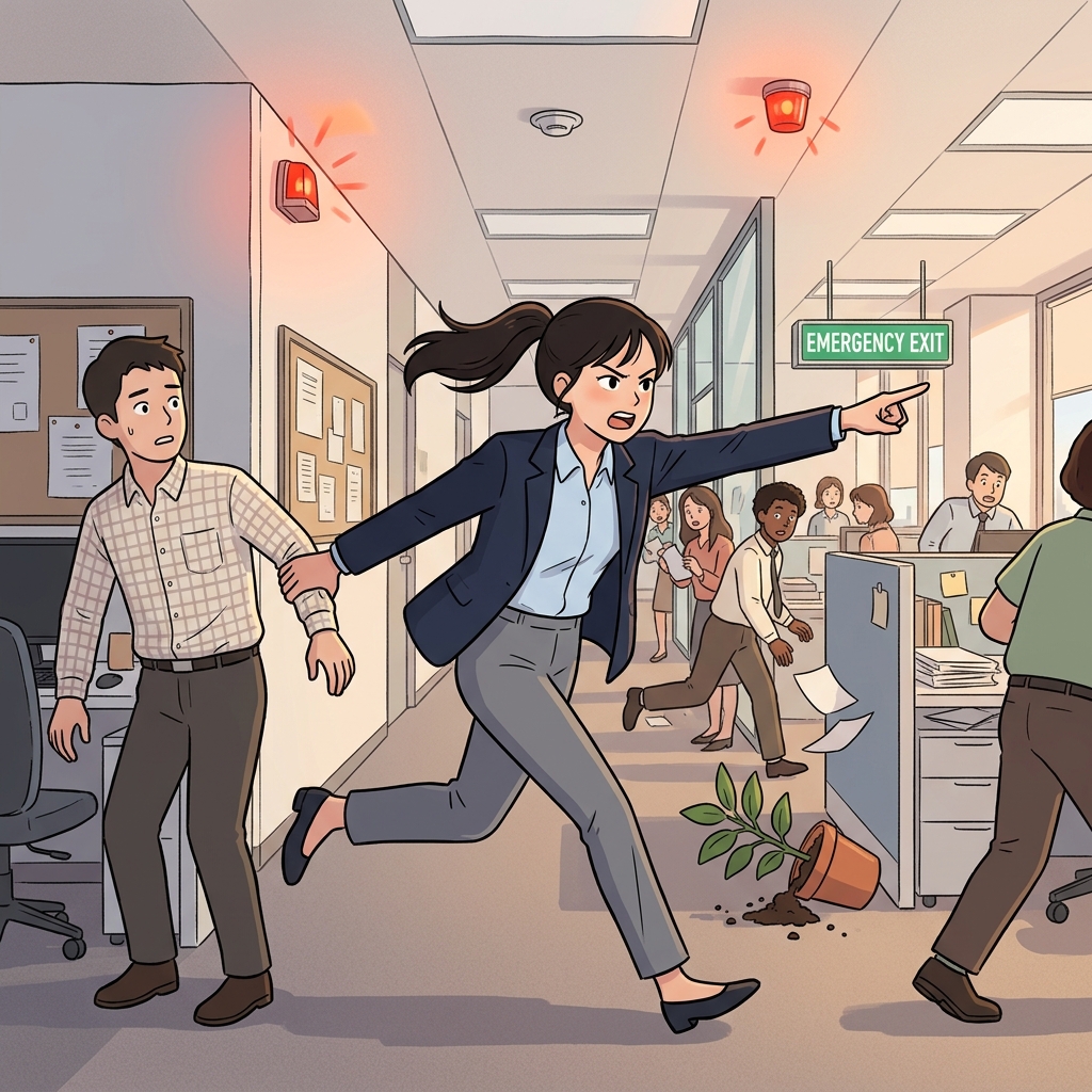 화재 경보가 울리자 그녀는 망설임 없이 행동에 나섰다.